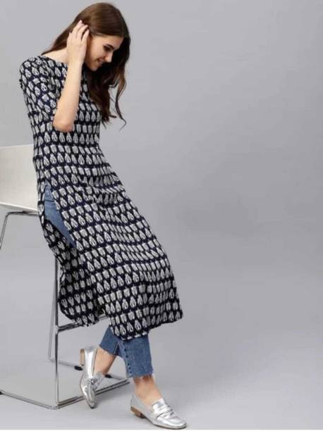 Women Printed Viscose Rayon Straight Kurta