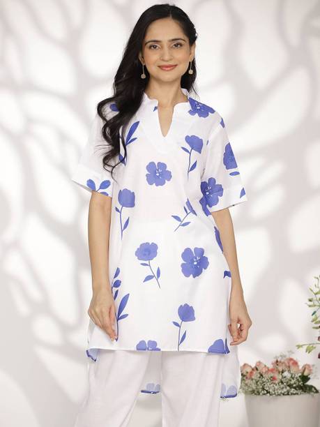 Casual Regular Sleeves Floral Print Women White Top