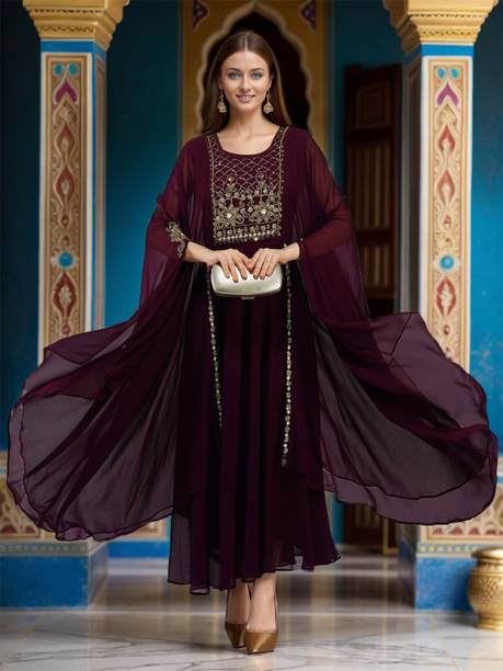 Women Embellished Georgette A-line Kurta