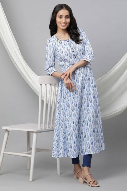 Women Floral Print Pure Cotton Flared Kurta