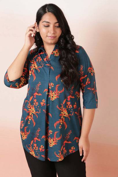Casual Regular Sleeves Printed Women Blue Top