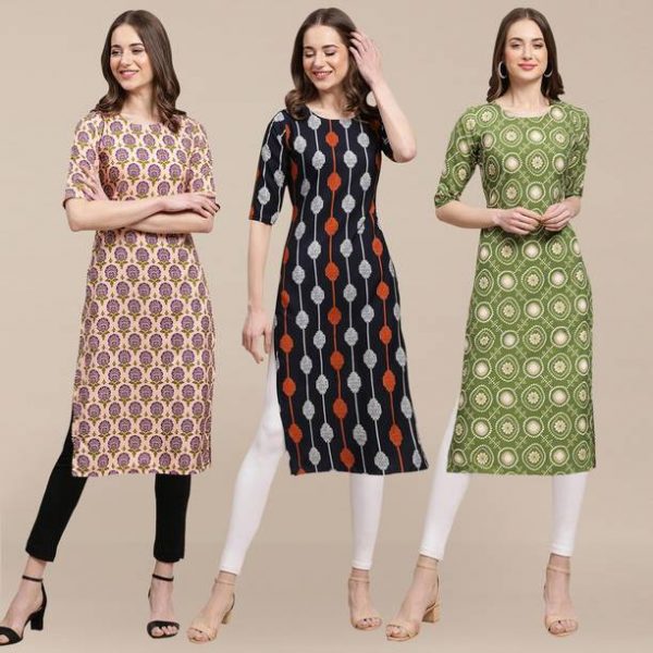 Pack of 3 Women Printed Crepe A-line Kurta