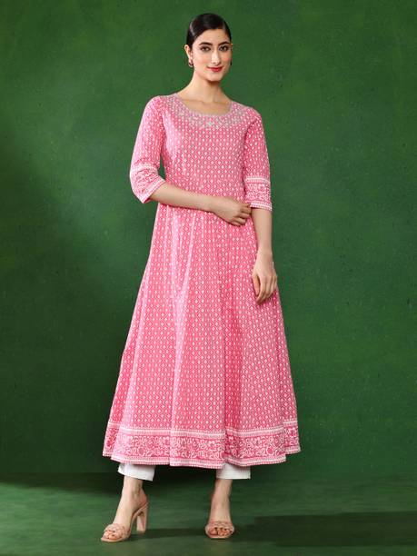 Women Printed Pure Cotton Anarkali Kurta