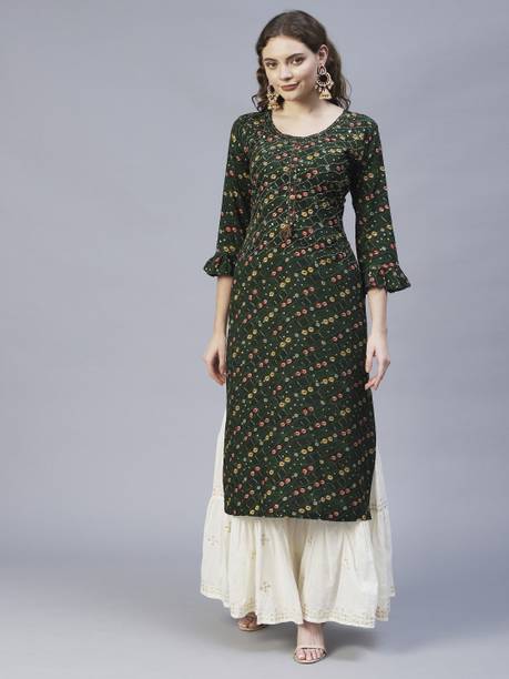 Women Printed Viscose Rayon Straight Kurta