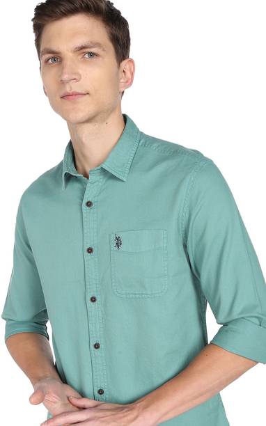 Men Regular Fit Self Design Spread Collar Casual Shirt