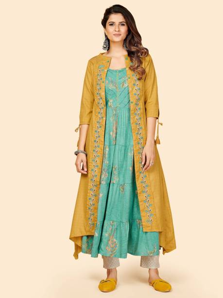 Women Printed Cotton Rayon Anarkali Kurta