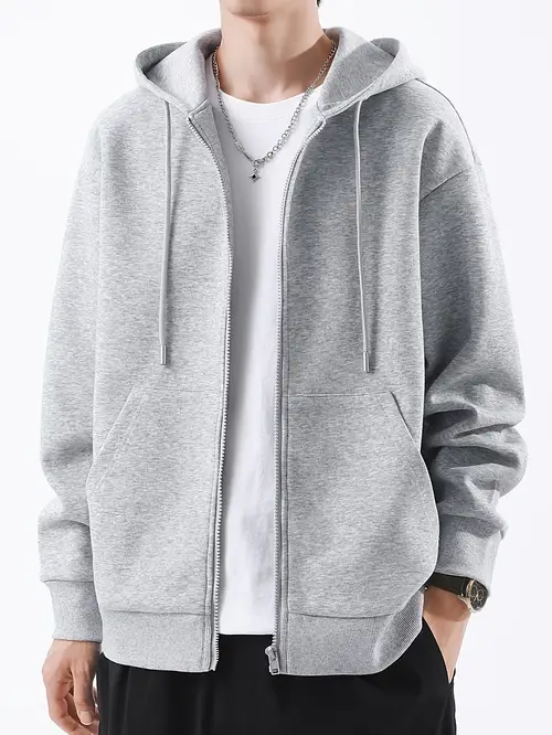 Men's Fashion Zip-Up Solid Color Hoodie