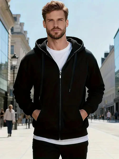 Men'S Casual Solid Color Hooded Sweatshirt