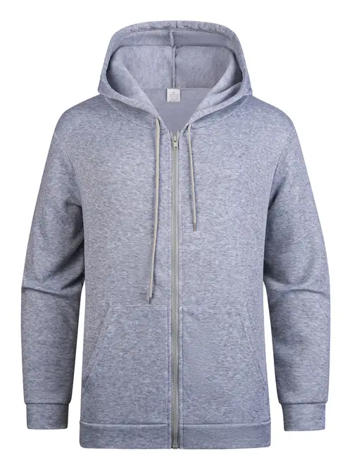 Men'S Casual Zip-Up Hoodie - Solid