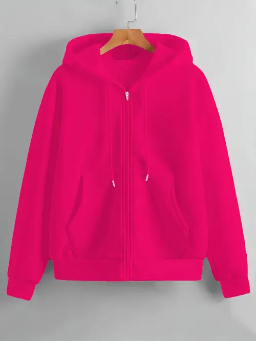 Girls Women's Solid Color Zip-Up Hoodie,