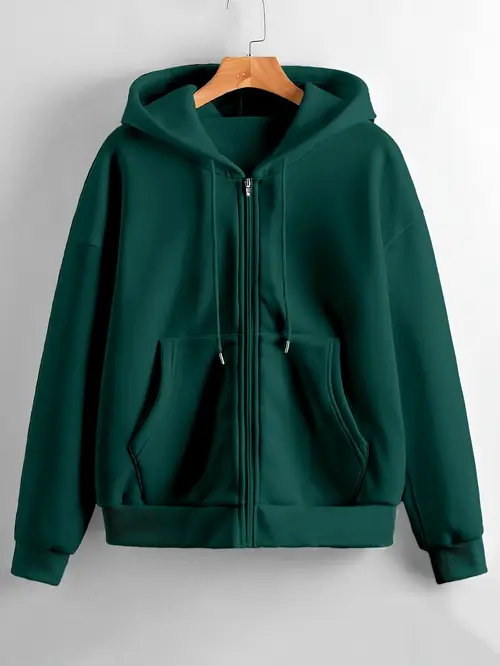 Girls Women'S Light Green Hooded Zip-Up