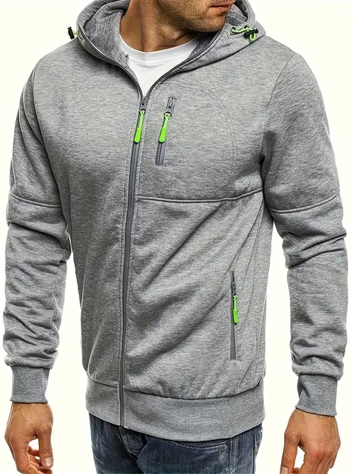 Men'S Casual Zip-Up Hoodie with Front