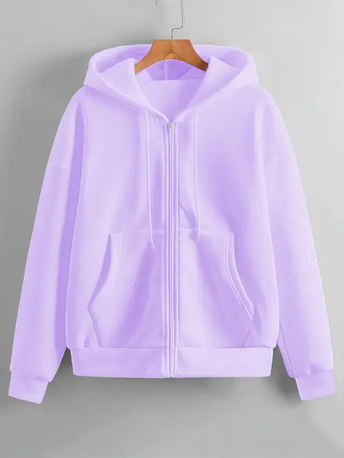 Girls Women'S Solid Color Zip-Up Hoodie