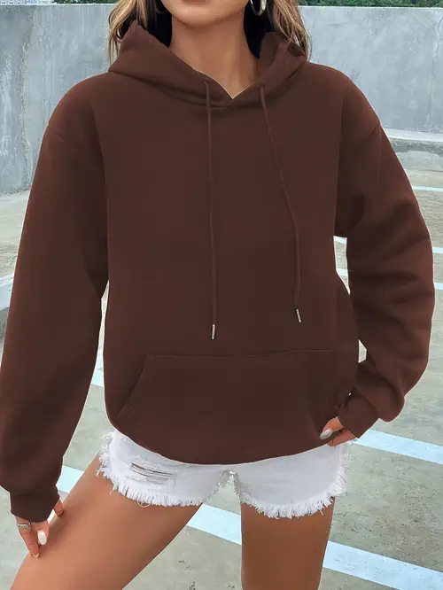 Girls Women'S Brown Hoodie with Kangaroo