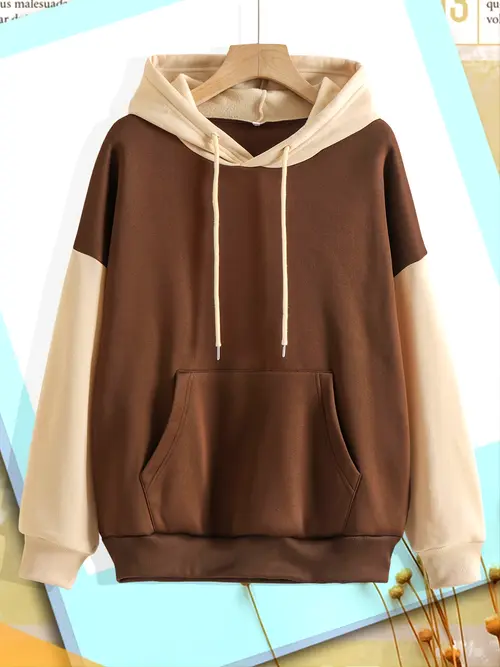 Girls Women's Contrast Color Drawstring Kangaroo