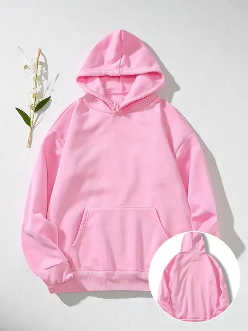 Girls Solid Color Kangaroo Pocket Hoodie,