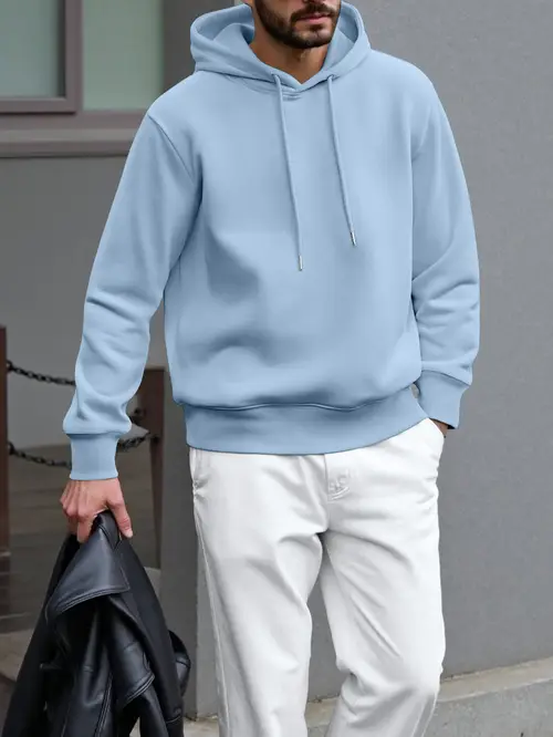 Men'S Casual Solid Color Hooded Sweatshirt