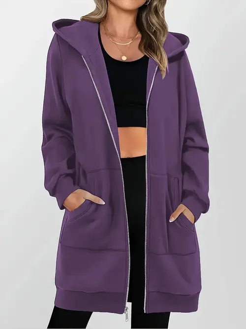 Girls Women'S Navy Blue Hooded Zip-Up