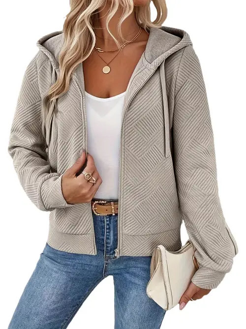 Girls Women'S Elegant Casual Zip-Up Hoodie
