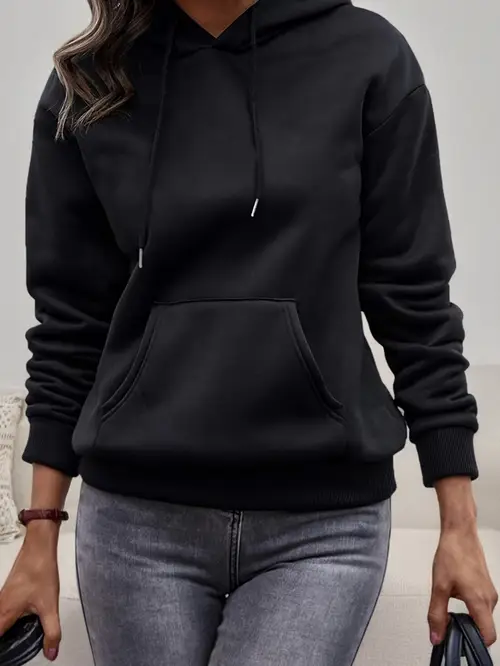 Girls Solid Color Drawstring Hoodie, Casual