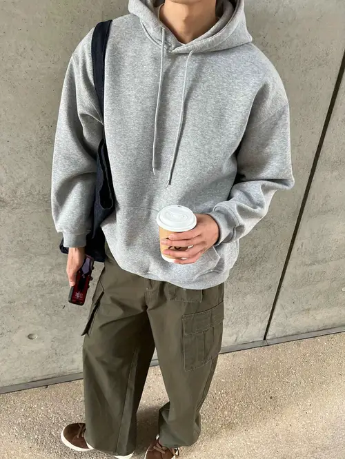 Men'S Casual Gray Hoodie with Pockets