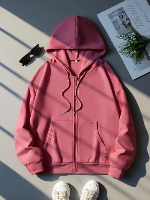 Girls Women'S White Hooded Zip-Up Sweatshirt