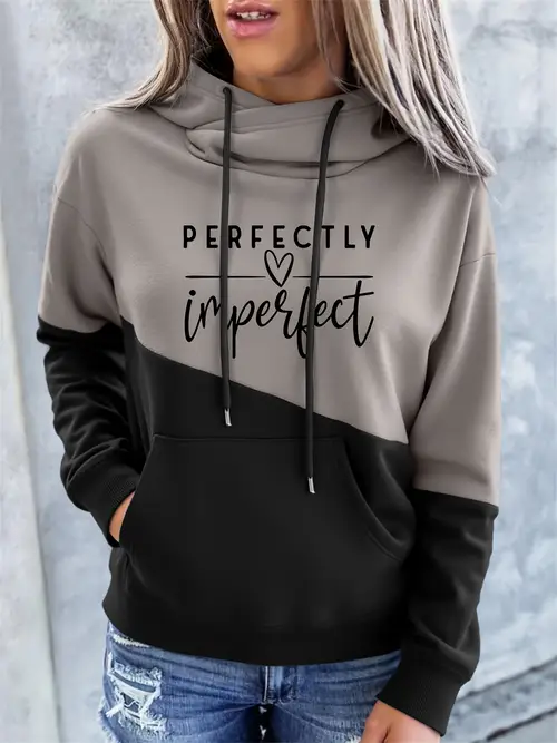 Girls Women'S Casual Color Block Hoodie