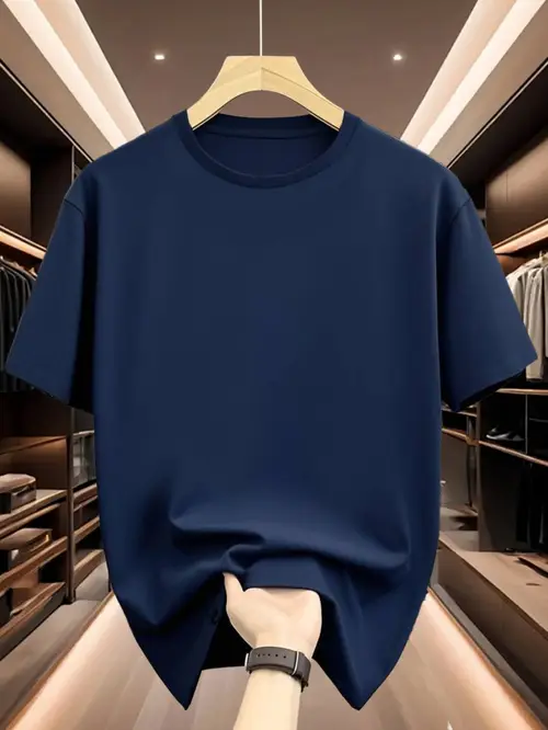 Men’s Oversized Casual T-Shirt - Navy Blue Short Sleeve Round