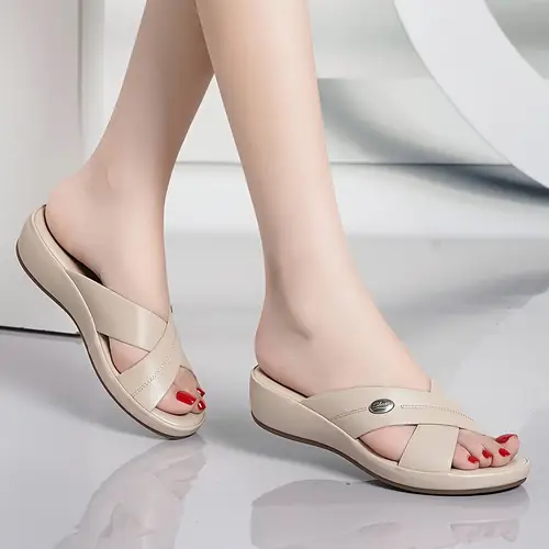 Elegant Women’s Slip-On Open-Toe Sandals With Mid-Heel - Soft Synthetic