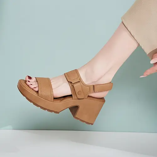 2025 Summer Chunky Heel Open Toe Buckle Design High Heels