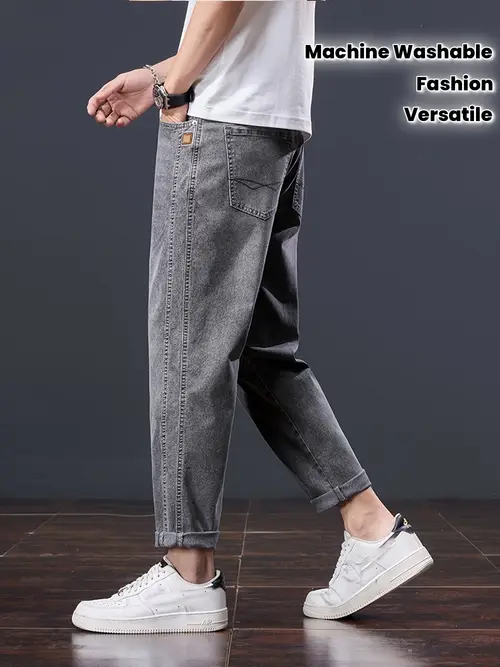 Gengyuanshi Men’s Classic Mid-Rise Jeans - Washed Denim Casual Pants