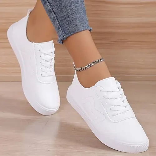 Stylish And Comfortable Women’s Casual Sneakers, Solid Color Versatile Outdoor