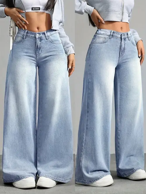 Elegant and Soft Commuter Solid Color Women's Low-Rise Wide-Leg Pants