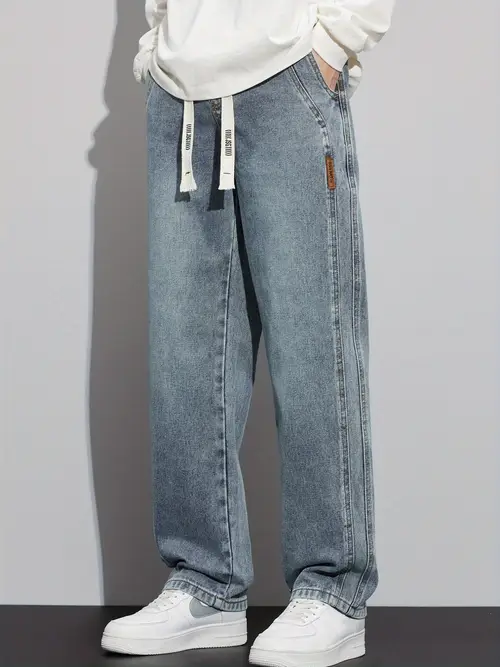 Men’s Heavy-Duty Winter Jeans - Light Wash Blue Relaxed Straight-Leg