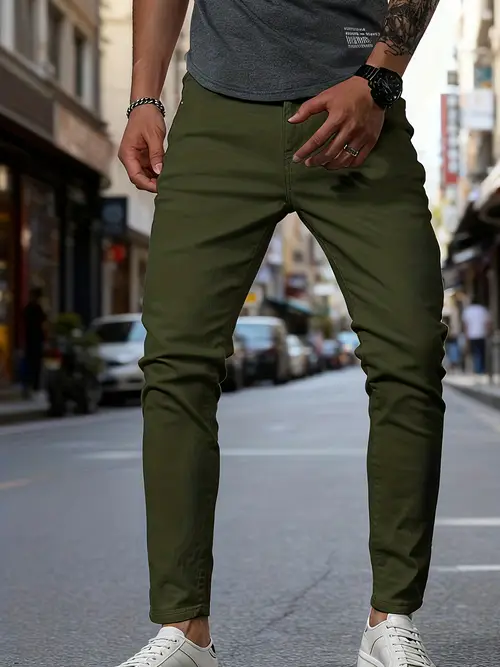Men’s Dark Green Slim Fit Stretch Jeans - Versatile For