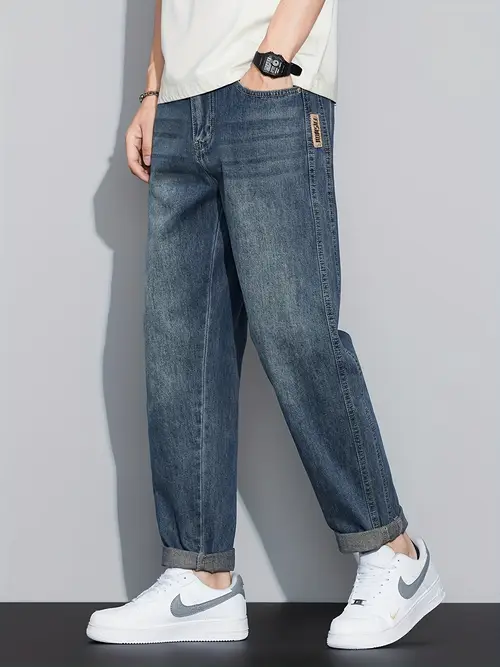 Men’s Classic Blue Jeans - Relaxed Fit Straight-Leg Non-See-Through Pants,