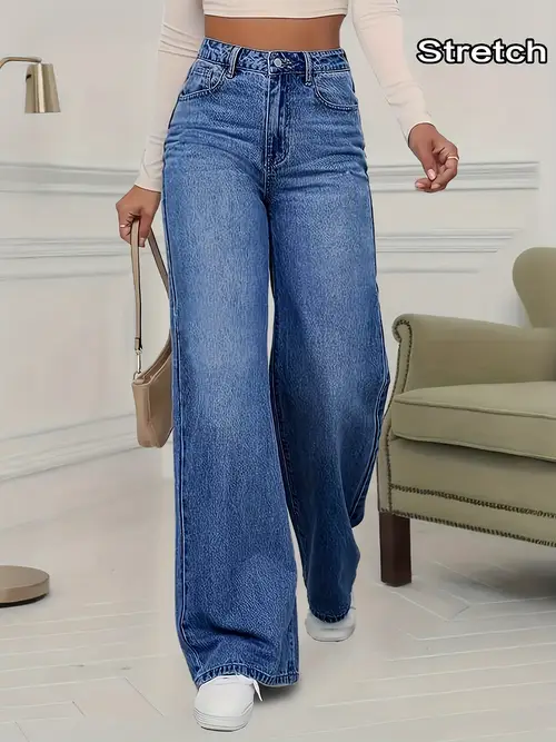 Women'S High-Waisted Stretch Straight-Leg Jeans - Non-Stretchy Wide Leg Pants with Pockets