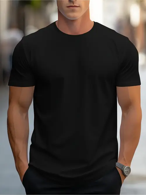Men’s Casual Solid Color Round Neck Short Sleeve T-Shirt -