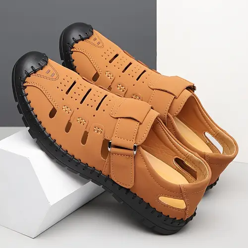 Men’s Breathable Synthetic Sandals With Adjustable Hook-And-Loop Straps, Non-Slip Rubber