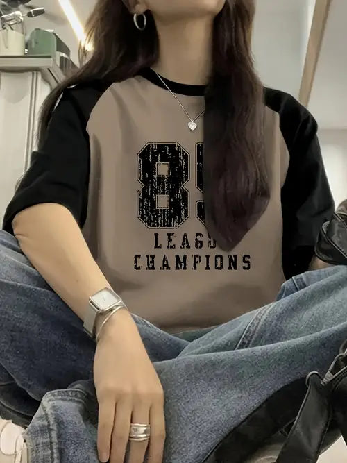 Everyday Women’S Y2K T-Shirt - Colour Blocked Sleeves, Round Neck,