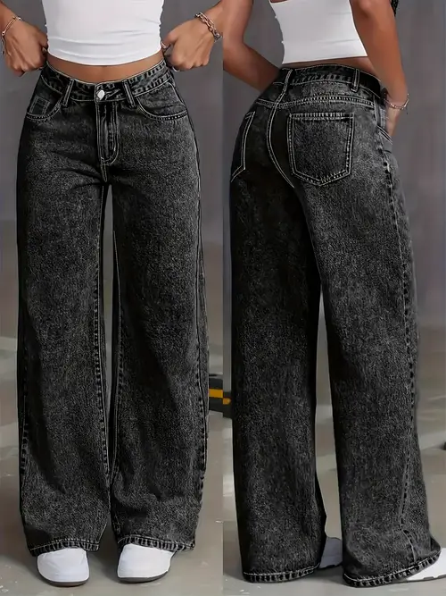 Women's Fashion High-Waisted Straight-Leg Jeans, Casual Rayon Blend Denim