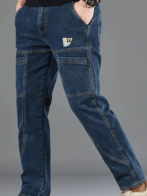 Men’s Slim-Fit Stretch Denim Jeans With Multiple Pockets - Mid-Rise,