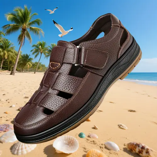 Genuine Leather Men’s Large Size Business Casual Shoes Slippers Beach