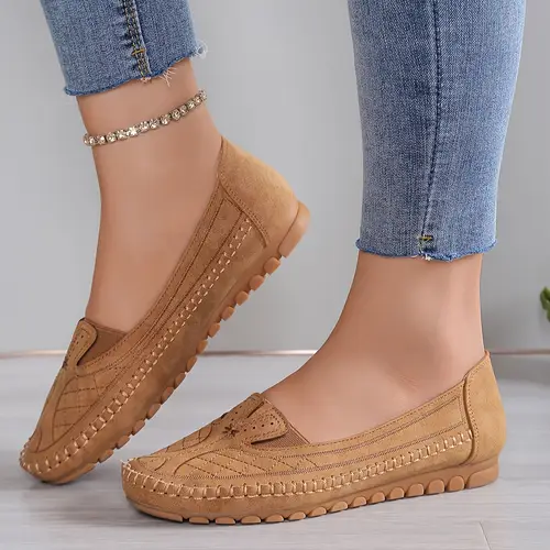 Women’s Lightweight Comfortable Ballet Flats - Slip-On Faux Cover Casual