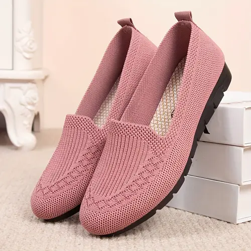Lightweight Non-Slip Women’s Knitted Solid Color Loafers - Casual Flat