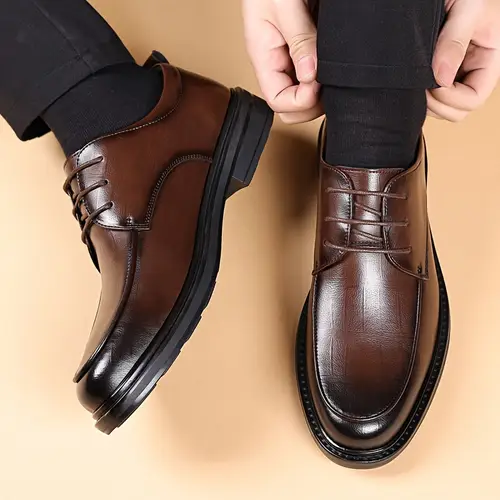 Men’s Classic Derby Shoes - Rich Solid Color, High-Quality Microfiber