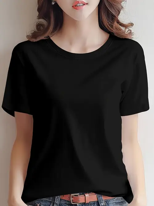 Round Neck Short Sleeve T-Shirt/Classic Minimalist T-Shirt/Outerwear/Base Layer/Versatile Casual Top/Plus