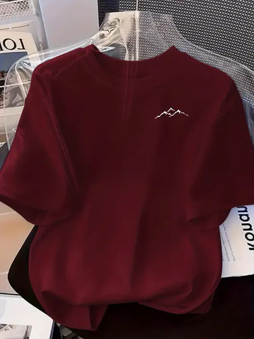 Women’S Casual Crew Neck T-Shirt With Geometric Mountain Design -