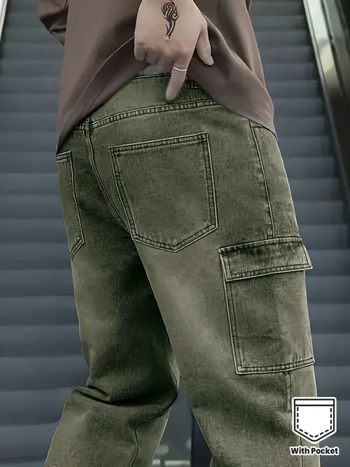 Men’s Four-Season Stretchy Street Style Loose-Fit Cargo Jeans With Multiple