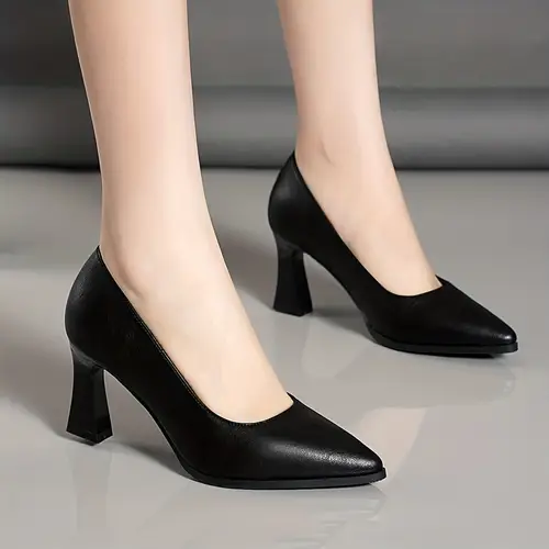 Women’s Professional Black Pointed-Toe Block Heels - Glossy All-Season High